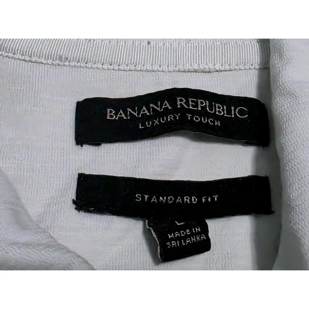 Banana Republic Luxury Touch Polo Shirt Mens Large White Grey Diamond‎ Print A7